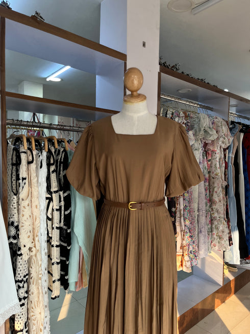Ladies Casual Square Neckline Belted Maxi Dress